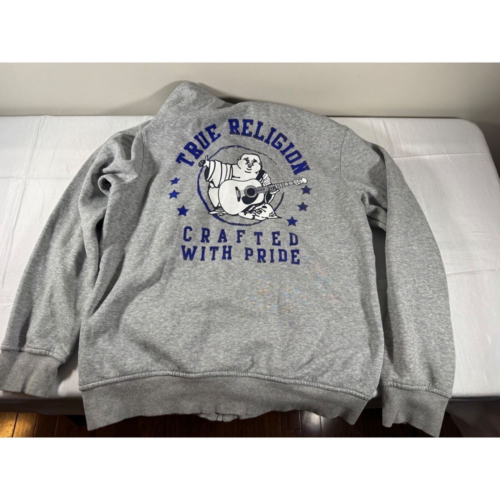 True Religion Mens Gray Full Zip Buddha Graphic Hoodie Sweatshirt XL
